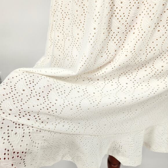 Michael Kors Women White Eyelet Jersey Smocked Summer Peasant Dress Size XL - Picture 3 of 6
